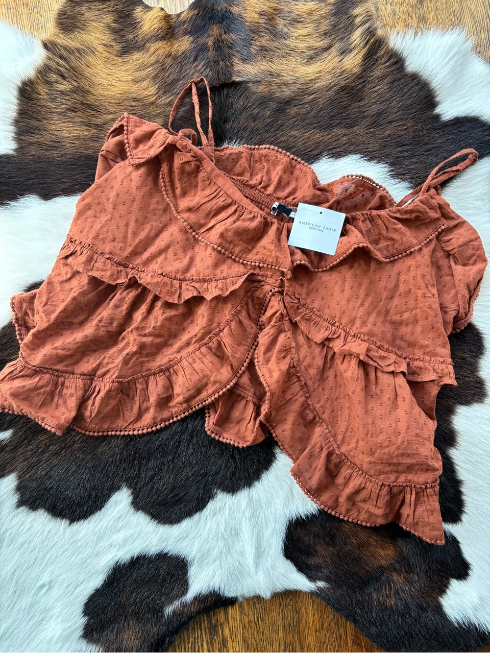 American Eagle Outfitters Rust Orange Ruffle Tank